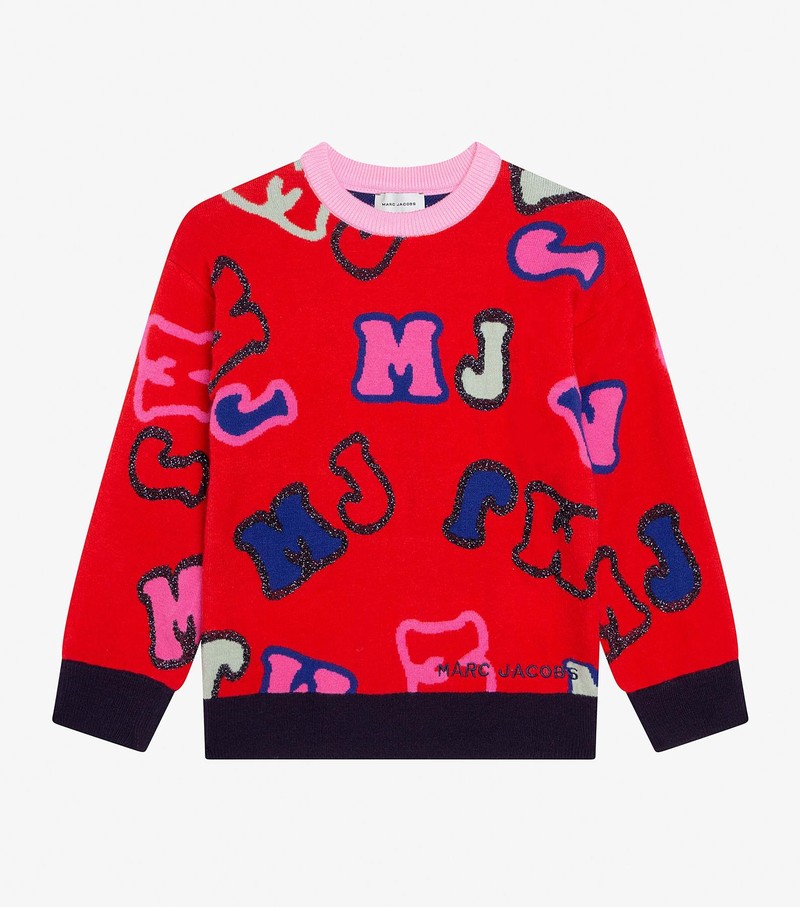 Kids\' Marc Jacobs Mj Jacquard Knitted Pullover Sweatshirts Red | UAE-762915