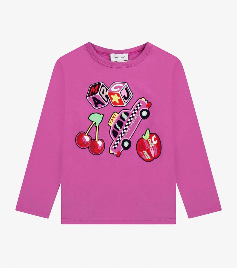 Kids\' Marc Jacobs Patched Long Sleeve T Shirts Fuchsia | UAE-627945