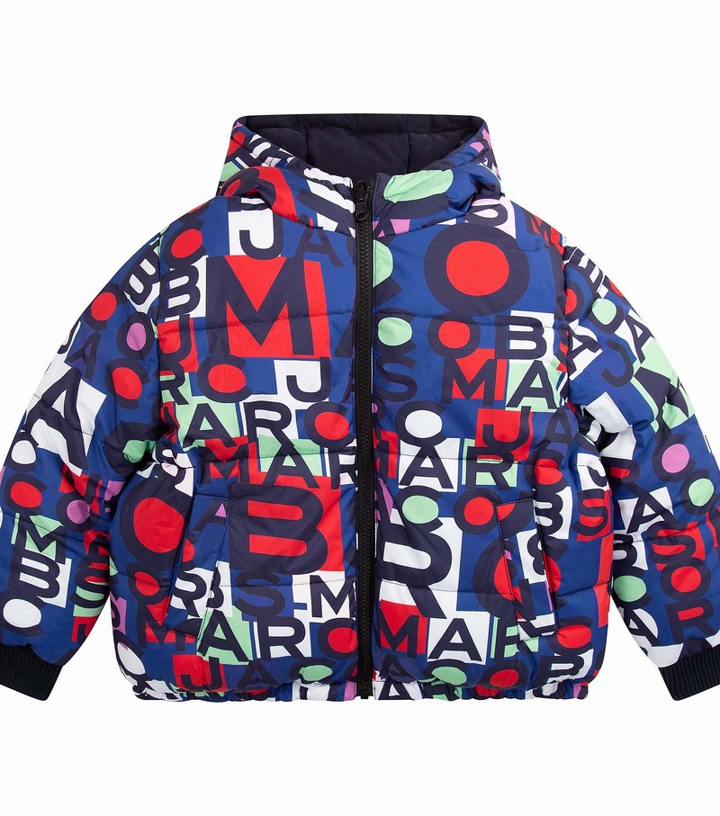 Kids' Marc Jacobs Reversible Monogram Puffer Jackets Blue / Multicolor | UAE-398247