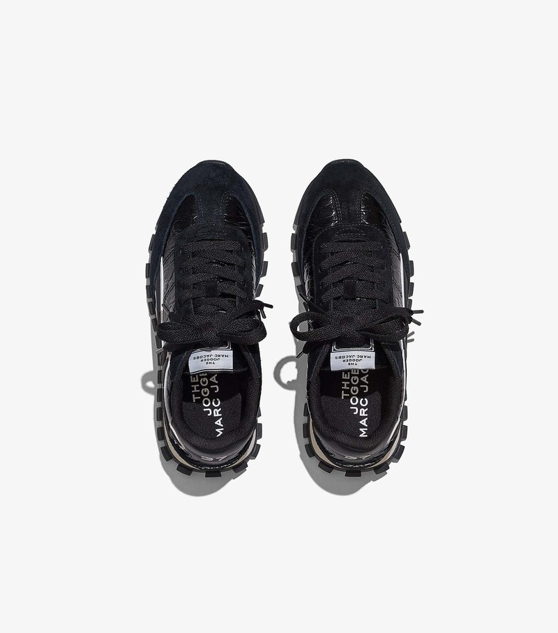 Women's Marc Jacobs Croc-Embossed Jogger Sneakers Black | UAE-526783