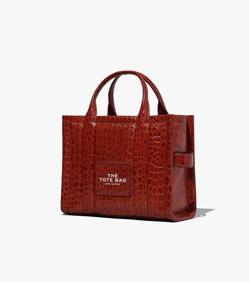 Women's Marc Jacobs Croc-Embossed Medium Tote Bags Red | UAE-026495