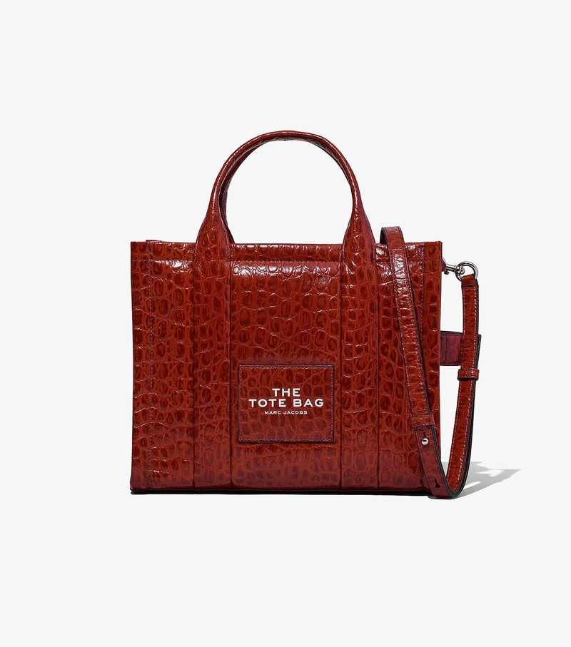 Women\'s Marc Jacobs Croc-Embossed Medium Tote Bags Red | UAE-026495