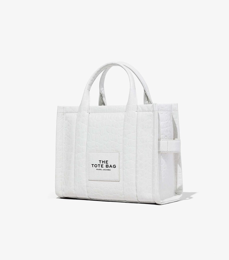 Women's Marc Jacobs Croc-Embossed Medium Tote Bags White | UAE-804132