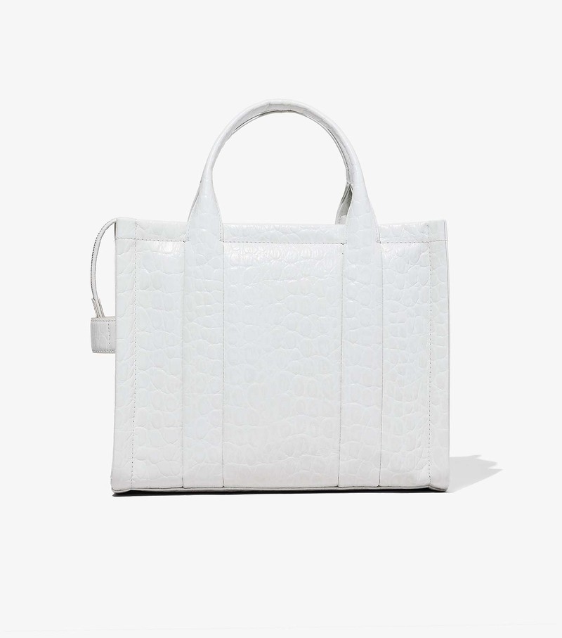 Women's Marc Jacobs Croc-Embossed Medium Tote Bags White | UAE-804132