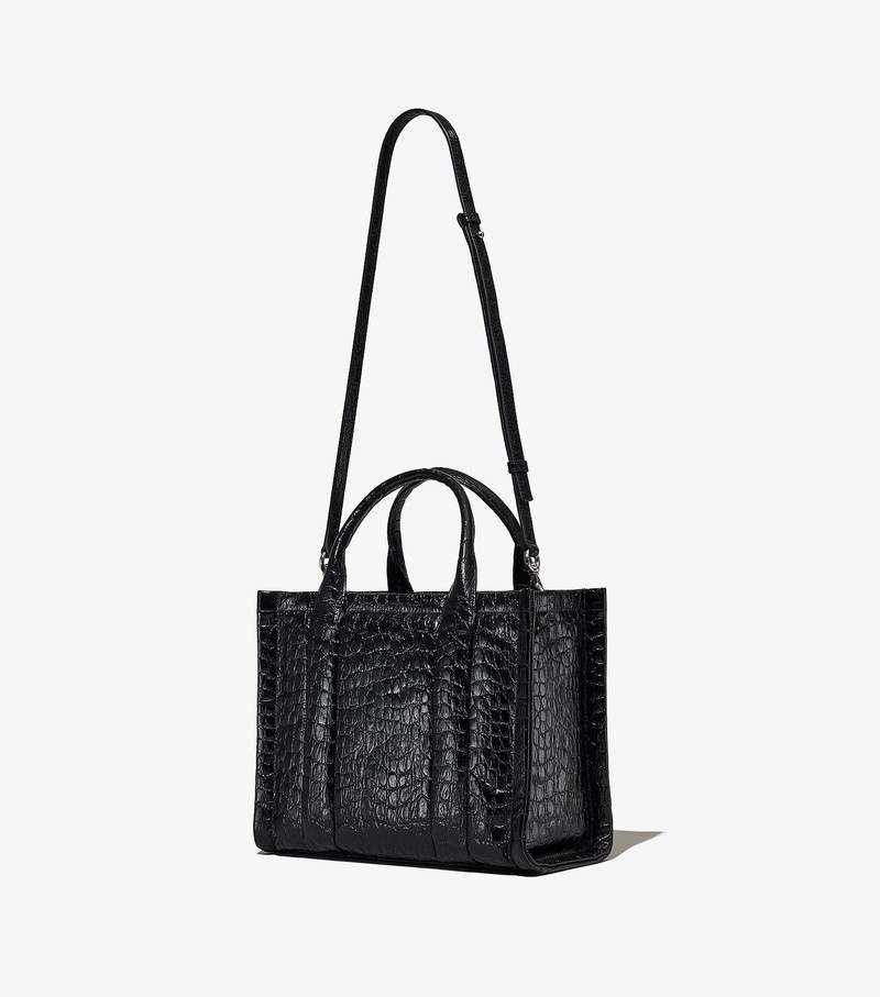 Women's Marc Jacobs Croc-Embossed Medium Tote Bags Black | UAE-893012