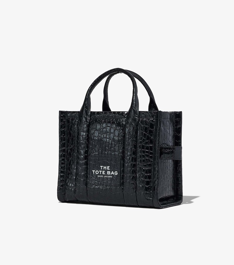 Women's Marc Jacobs Croc-Embossed Medium Tote Bags Black | UAE-893012