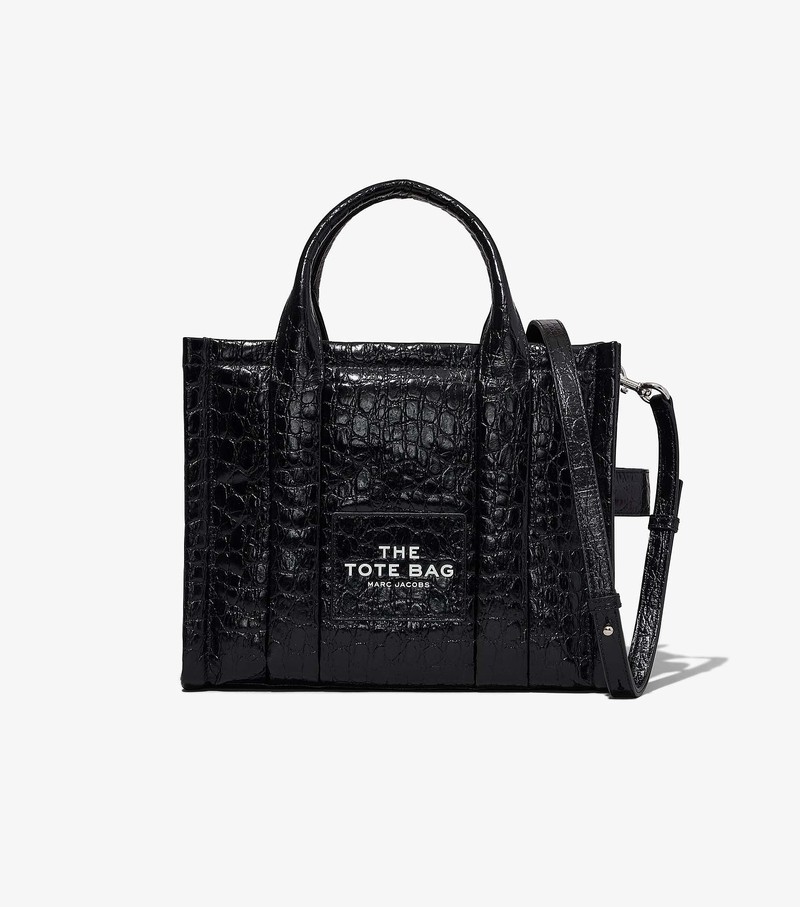 Women\'s Marc Jacobs Croc-Embossed Medium Tote Bags Black | UAE-893012