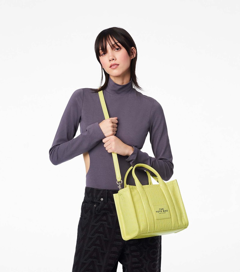 Women's Marc Jacobs Croc-Embossed Mini Tote Bags Yellow | UAE-016285