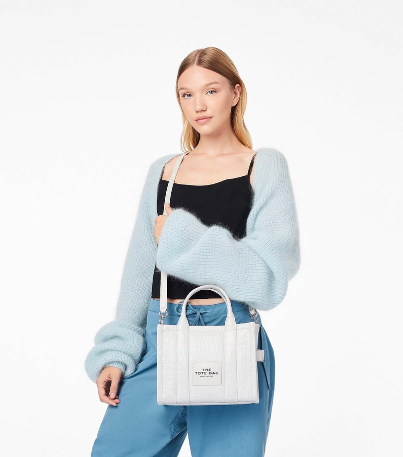 Women's Marc Jacobs Croc-Embossed Mini Tote Bags White | UAE-063482