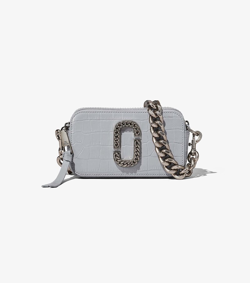 Women\'s Marc Jacobs Croc-Embossed Snapshot Crossbody Bags Grey | UAE-862510