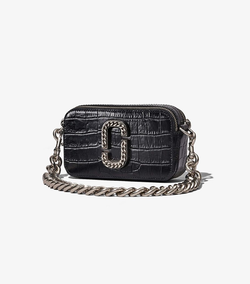 Women's Marc Jacobs Croc-Embossed Snapshot Crossbody Bags Black | UAE-928547