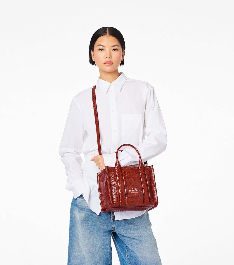 Women's Marc Jacobs Croc-Embossed Tote Mini Bags Burgundy | UAE-132506