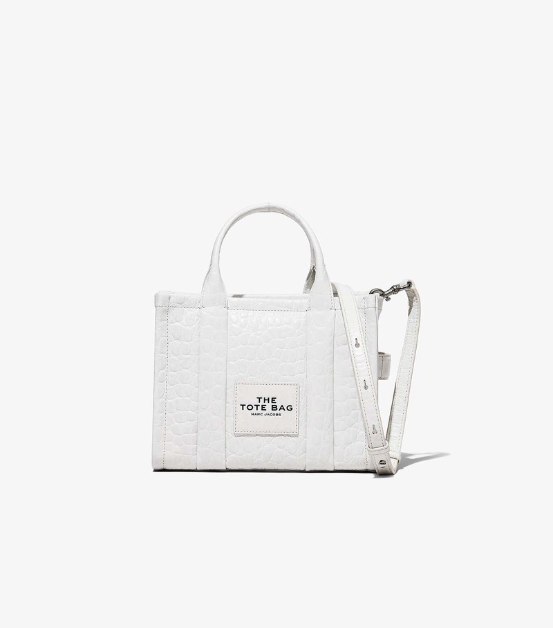 Women\'s Marc Jacobs Croc-Embossed Tote Mini Bags White | UAE-163548