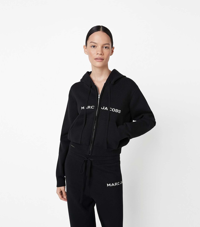 Women's Marc Jacobs Cropped Zip Hoodie Black | UAE-107648