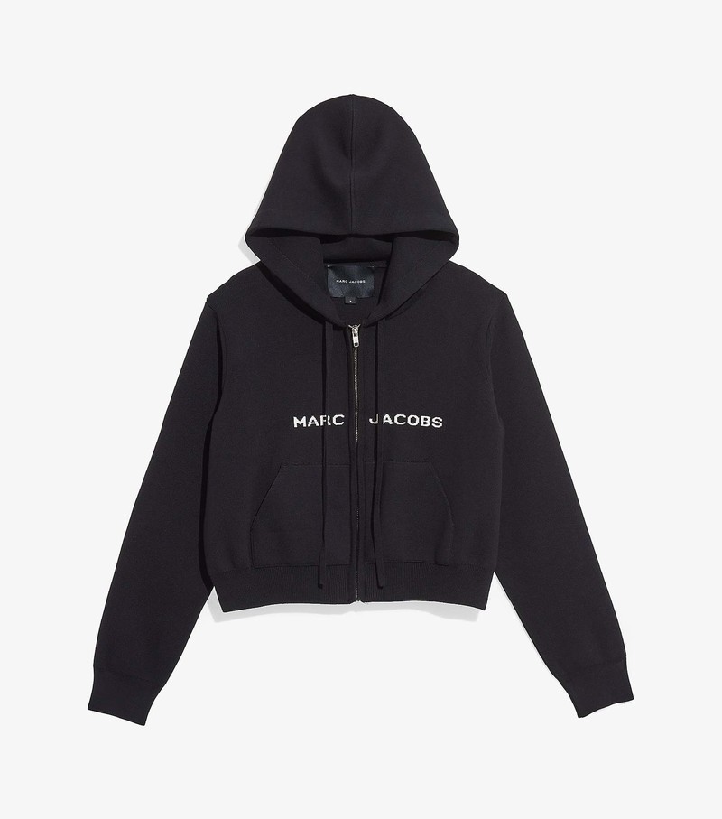 Women\'s Marc Jacobs Cropped Zip Hoodie Black | UAE-107648