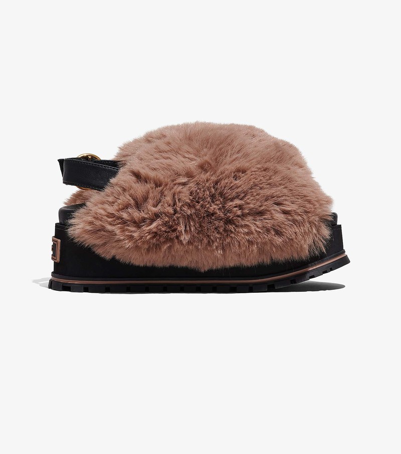 Women's Marc Jacobs Faux Fur Platform Sandals Coffee | UAE-753160