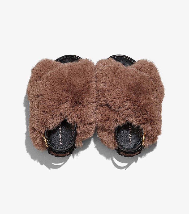 Women's Marc Jacobs Faux Fur Platform Sandals Coffee | UAE-753160