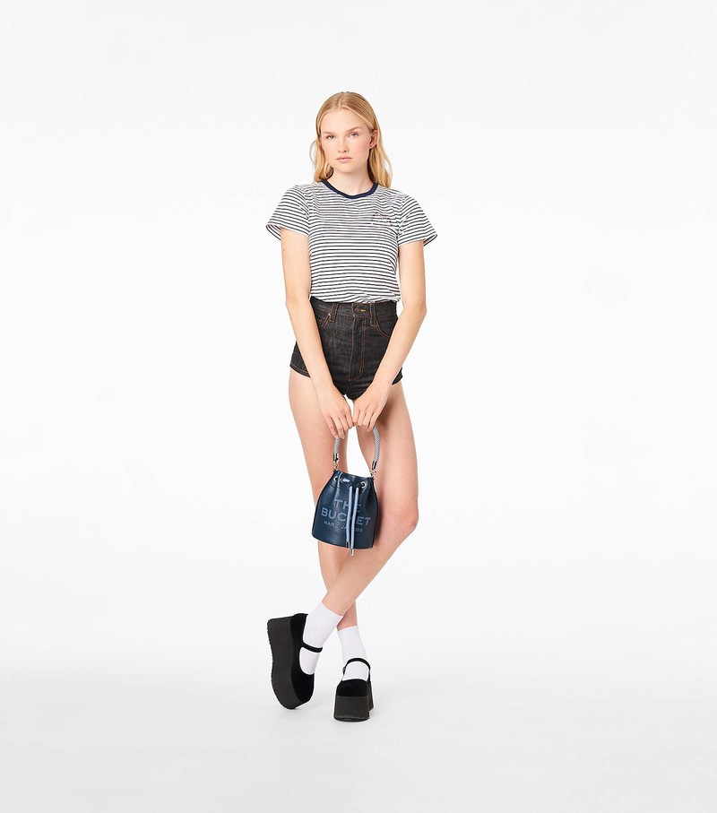 Women's Marc Jacobs Leather Bucket Bags Navy | UAE-180437