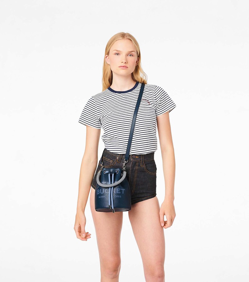 Women's Marc Jacobs Leather Bucket Bags Navy | UAE-180437