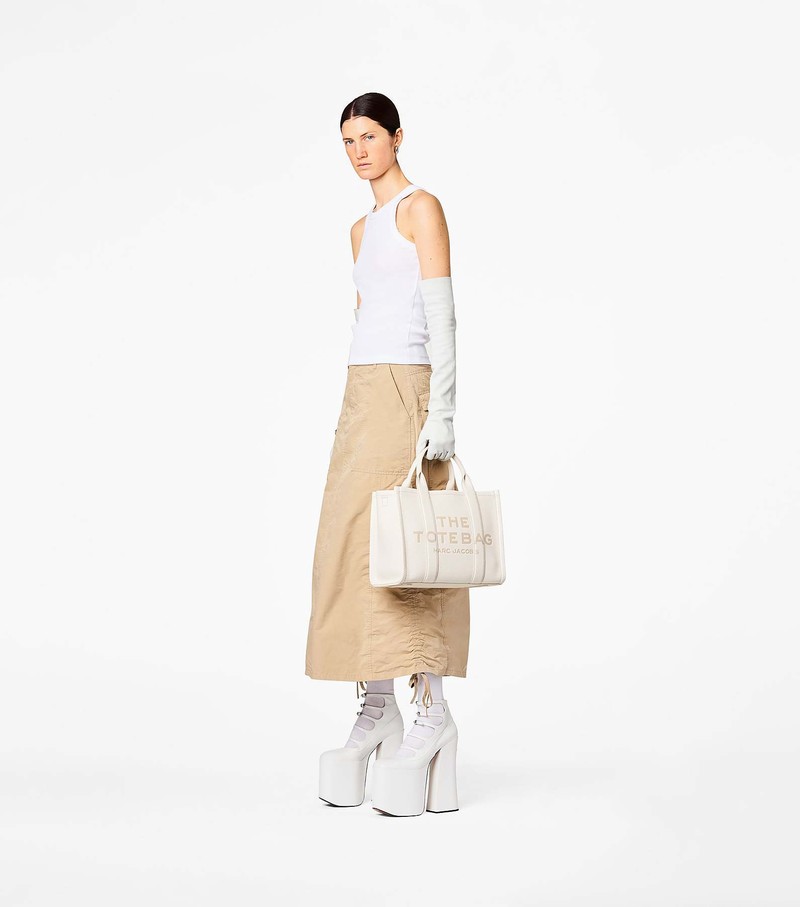 Women's Marc Jacobs Leather Medium Tote Bags White | UAE-189062