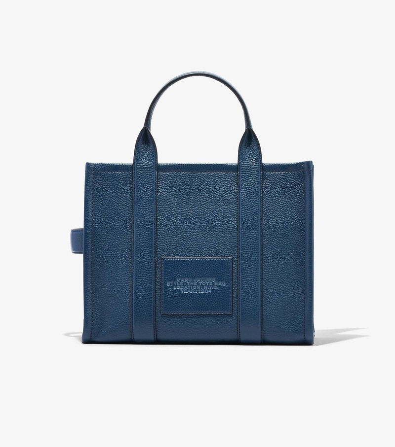 Women's Marc Jacobs Leather Medium Tote Bags Navy | UAE-694253