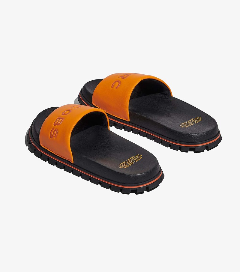 Women's Marc Jacobs Leather Sandals Orange / Black | UAE-716485