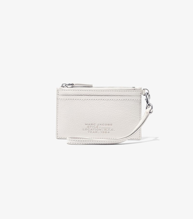 Women\'s Marc Jacobs Leather Top Zip Wristlet Small Wallets White | UAE-130296