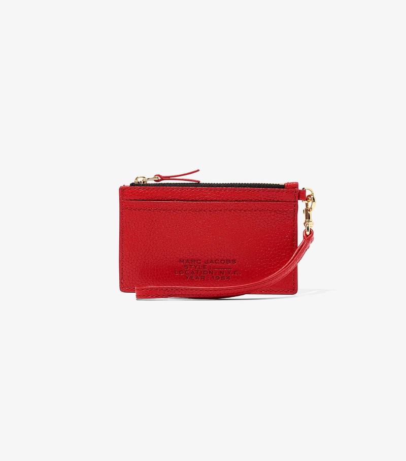 Women\'s Marc Jacobs Leather Top Zip Wristlet Small Wallets Red | UAE-739402