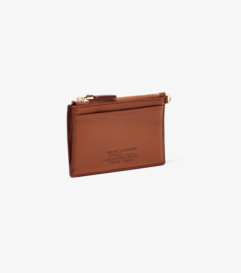 Women's Marc Jacobs Leather Top Zip Wristlet Small Wallets Brown | UAE-801479