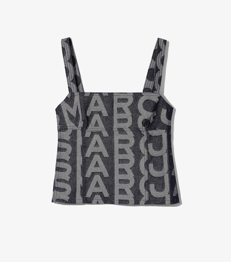 Women\'s Marc Jacobs Monogram Denim Bustier Top Blouse Grey / White | UAE-670245