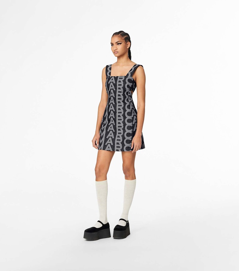 Women's Marc Jacobs Monogram Denim Cutout Dress Grey / White | UAE-830624