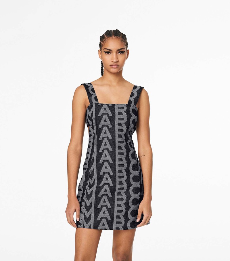 Women's Marc Jacobs Monogram Denim Cutout Dress Grey / White | UAE-830624