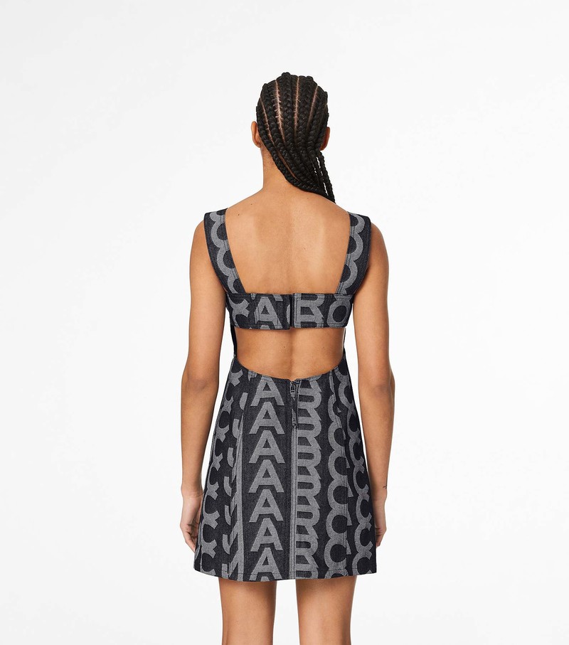 Women's Marc Jacobs Monogram Denim Cutout Dress Grey / White | UAE-830624