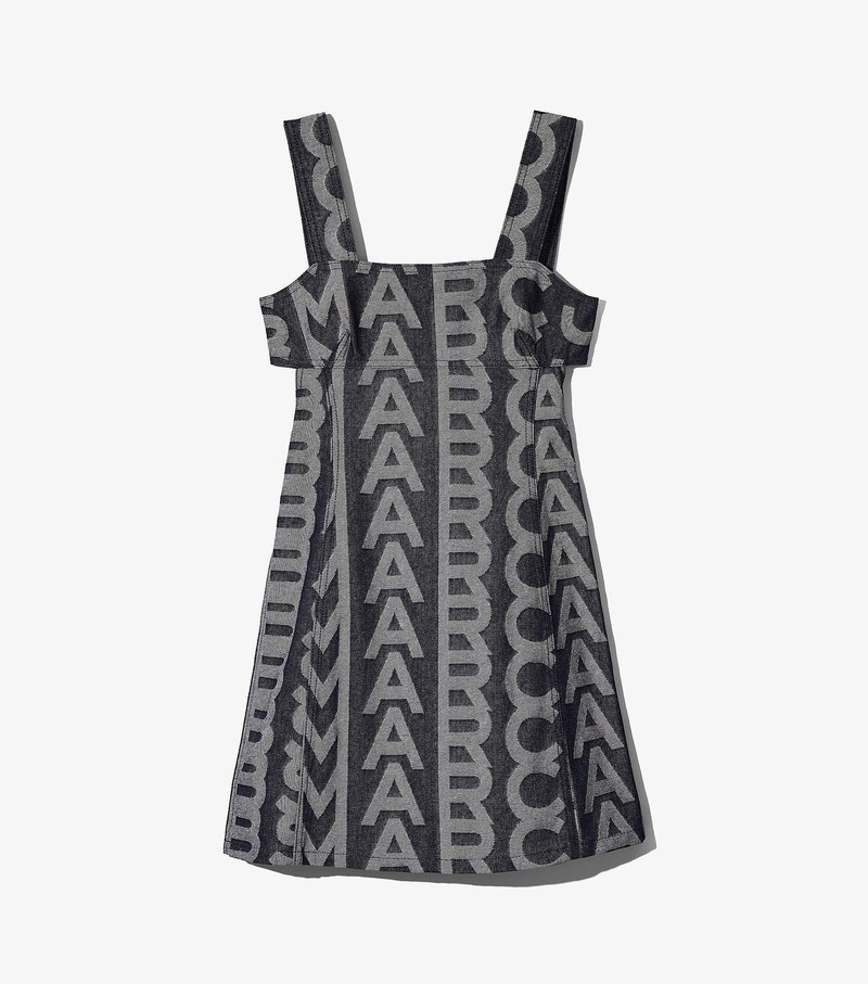 Women\'s Marc Jacobs Monogram Denim Cutout Dress Grey / White | UAE-830624