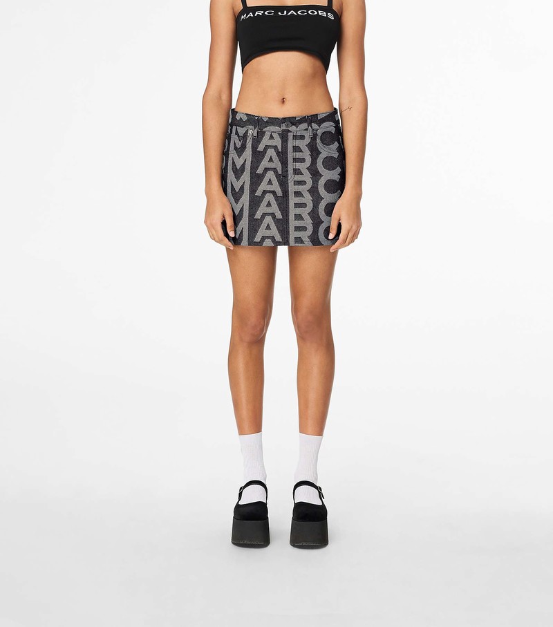 Women's Marc Jacobs Monogram Denim Mini Skirts Black / Grey | UAE-059724