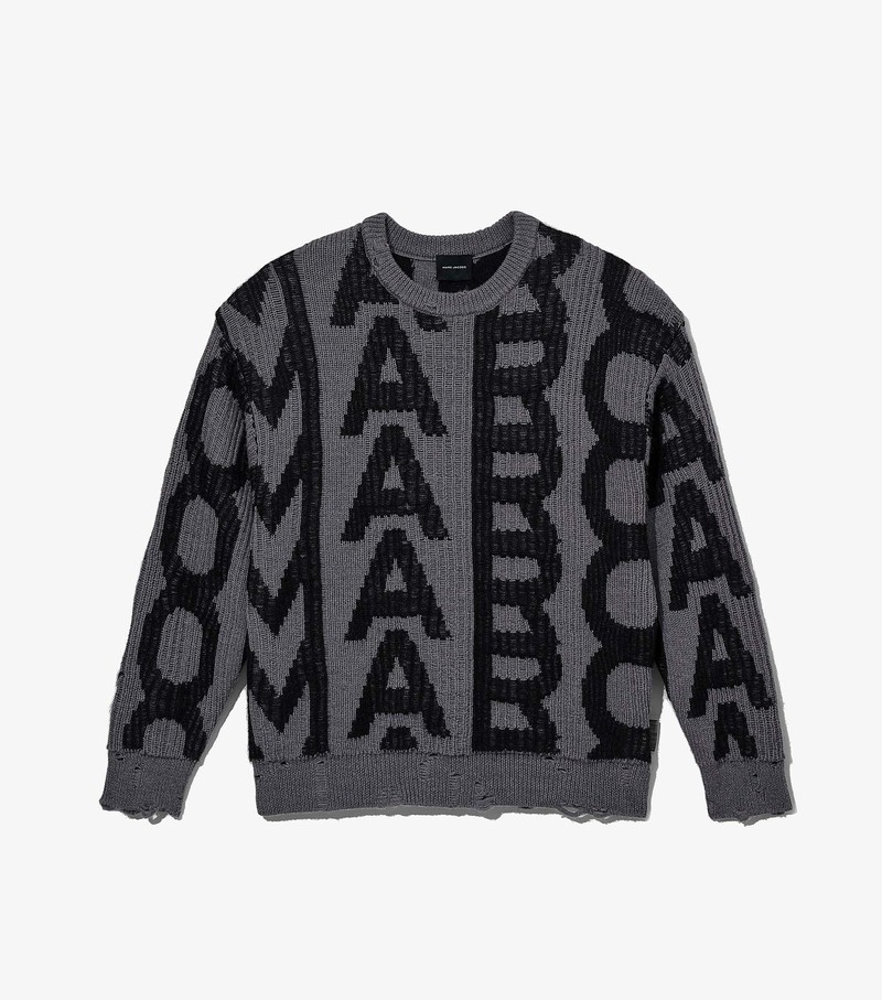 Women\'s Marc Jacobs Monogram Distressed Sweater Black / Grey | UAE-159042