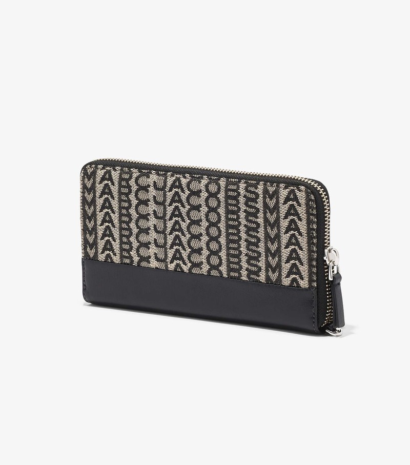 Women's Marc Jacobs Monogram Jacquard Continental Wristlet Large Wallets Black / White | UAE-496327