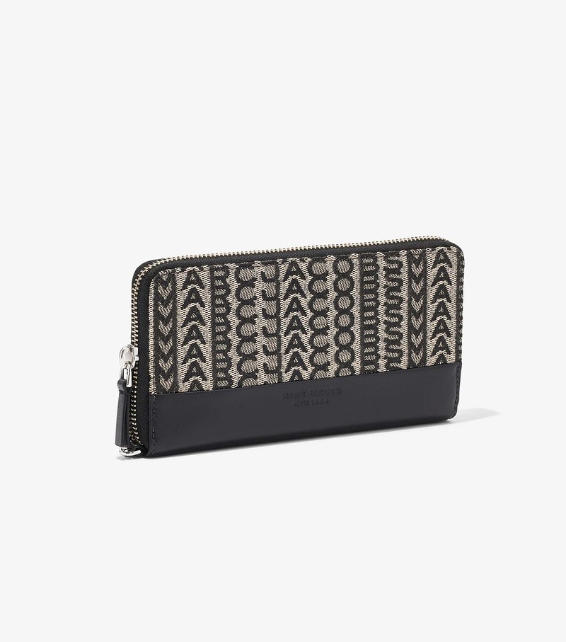 Women's Marc Jacobs Monogram Jacquard Continental Wristlet Large Wallets Black / White | UAE-496327