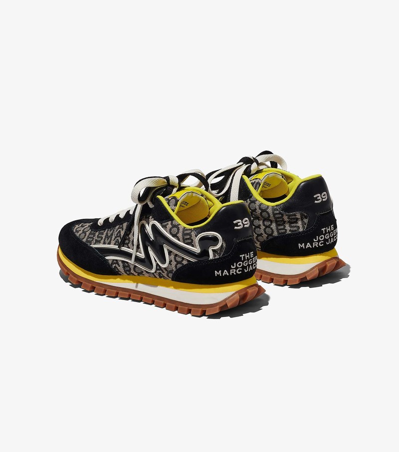 Women's Marc Jacobs Monogram Jogger Sneakers Black / Yellow | UAE-703624