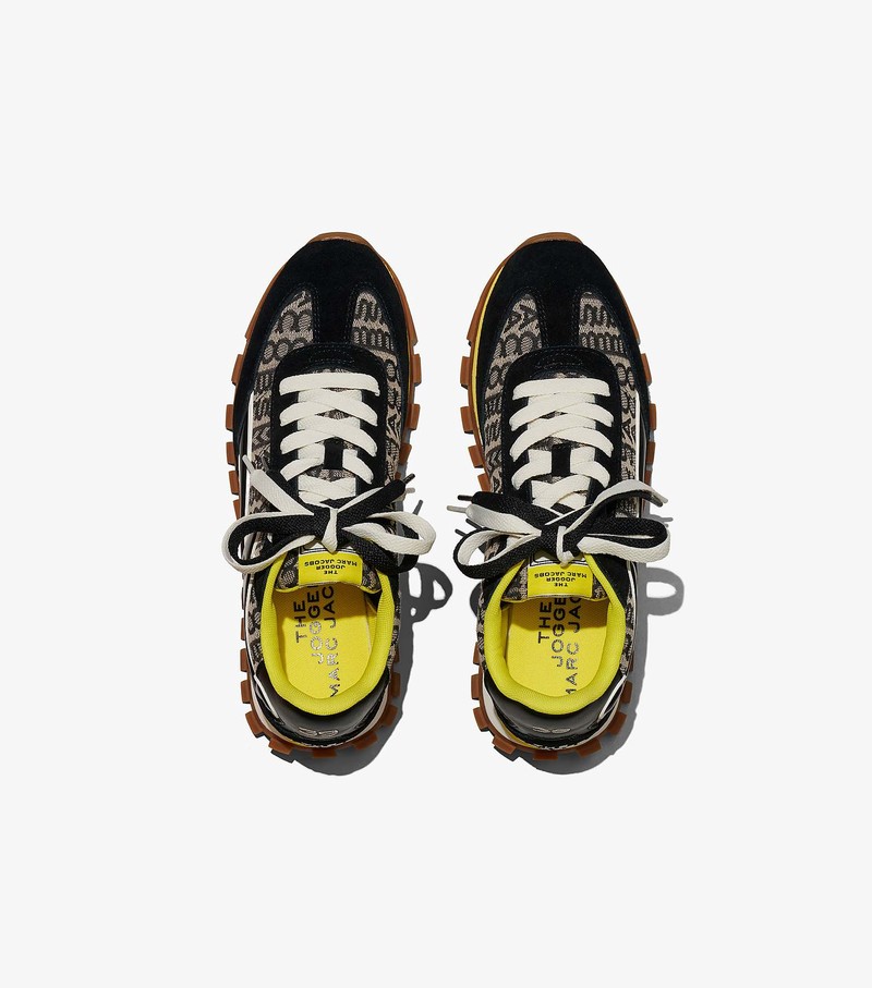 Women's Marc Jacobs Monogram Jogger Sneakers Black / Yellow | UAE-703624