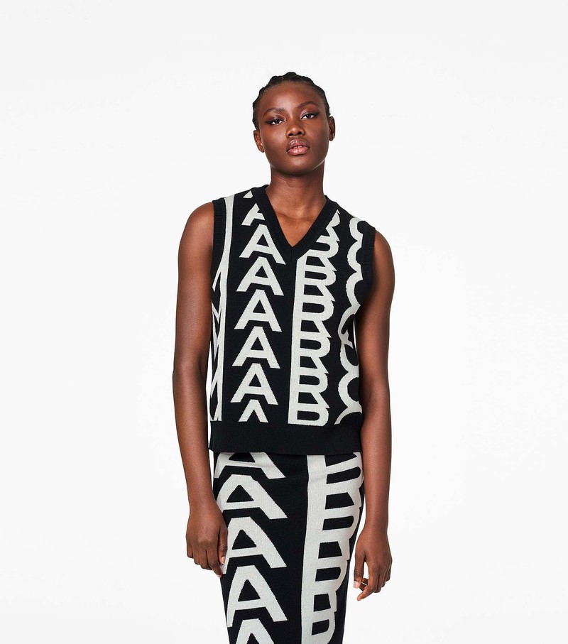 Women's Marc Jacobs Monogram Knit Vest Black / White | UAE-514386