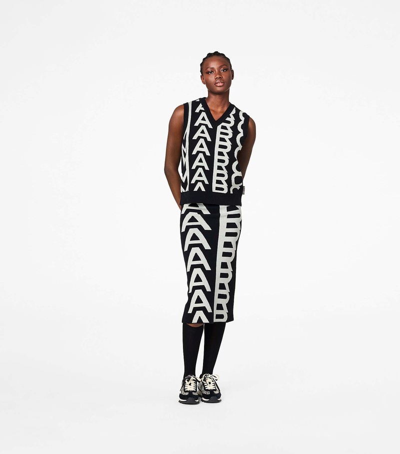 Women's Marc Jacobs Monogram Knit Vest Black / White | UAE-514386