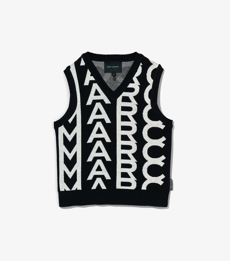 Women\'s Marc Jacobs Monogram Knit Vest Black / White | UAE-514386