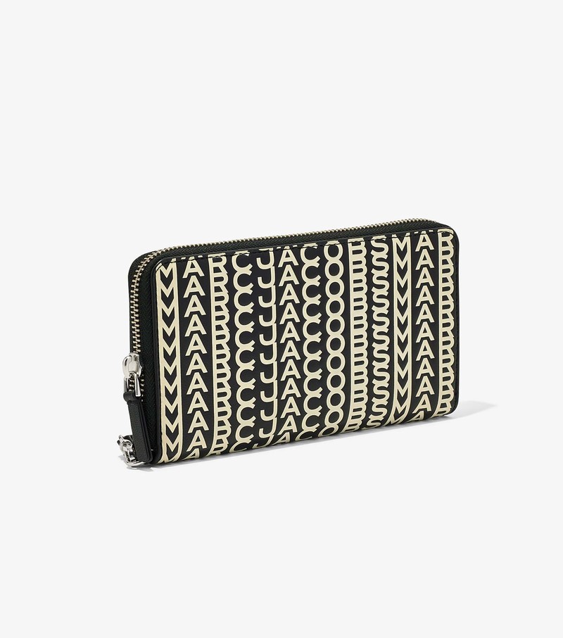 Women's Marc Jacobs Monogram Leather Continental Wristlet Large Wallets Black / White | UAE-517938