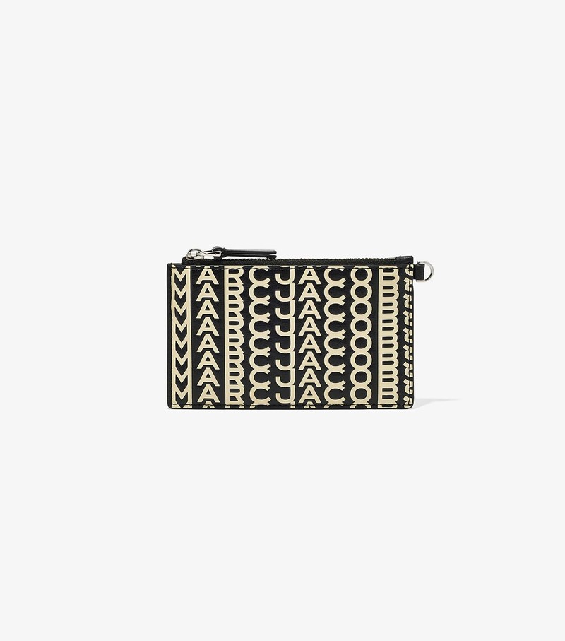 Women's Marc Jacobs Monogram Leather Top Zip Wristlet Small Wallets Black / White | UAE-472861