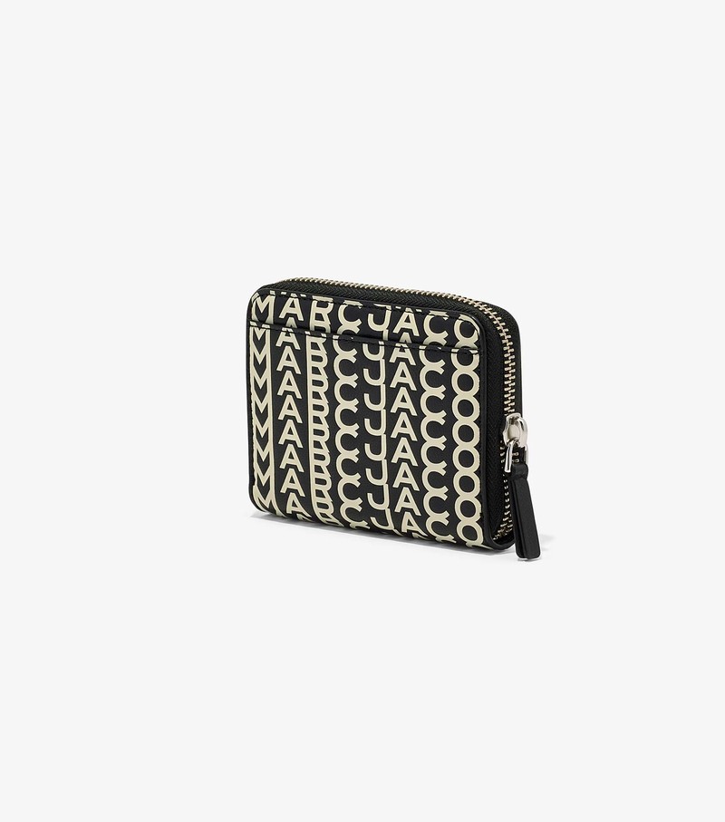 Women's Marc Jacobs Monogram Leather Zip Around Small Wallets Black / White | UAE-528790