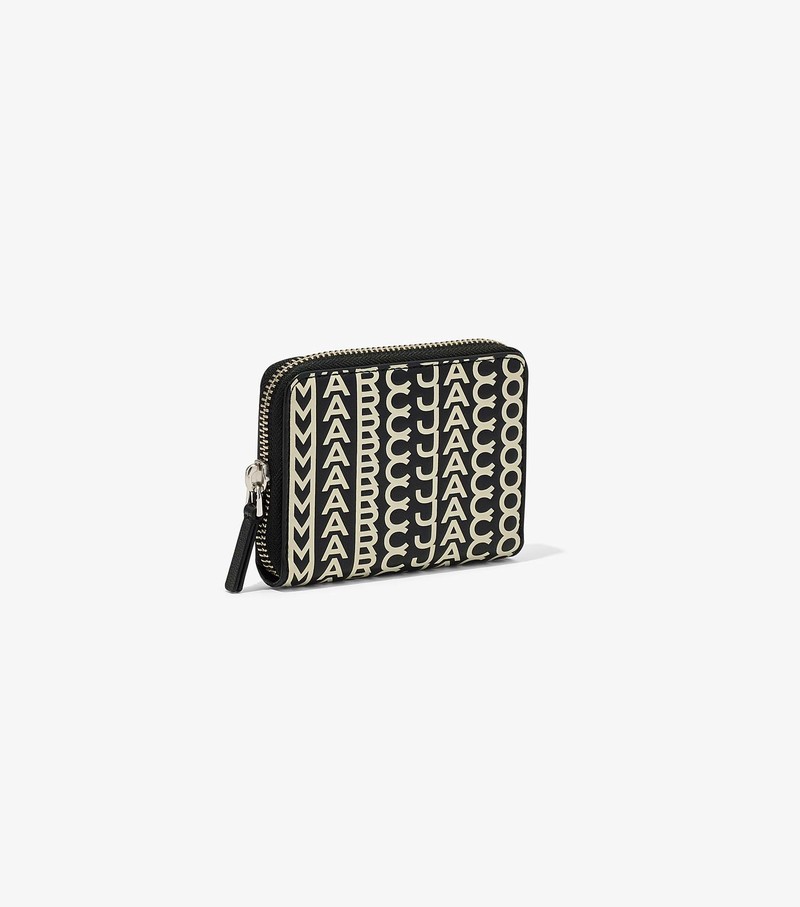 Women's Marc Jacobs Monogram Leather Zip Around Small Wallets Black / White | UAE-528790