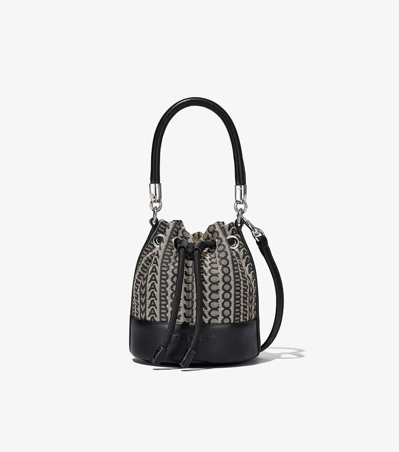 Women\'s Marc Jacobs Monogram Micro Bucket Bags Black / White | UAE-610234