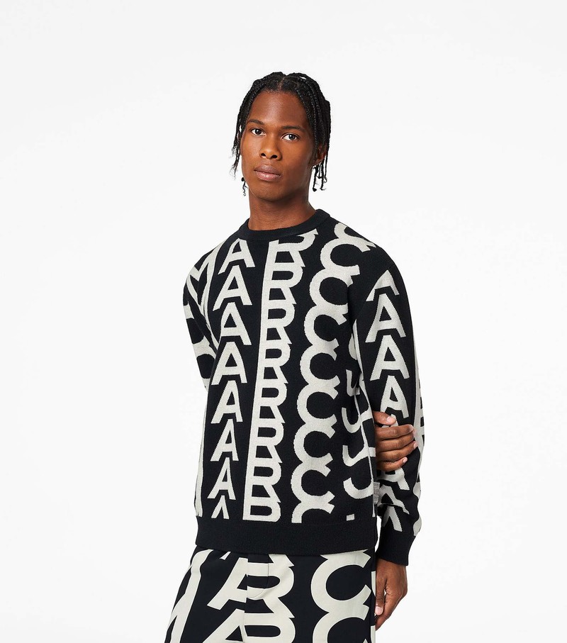 Women's Marc Jacobs Monogram Oversized Crewneck Sweater Black / White | UAE-821346