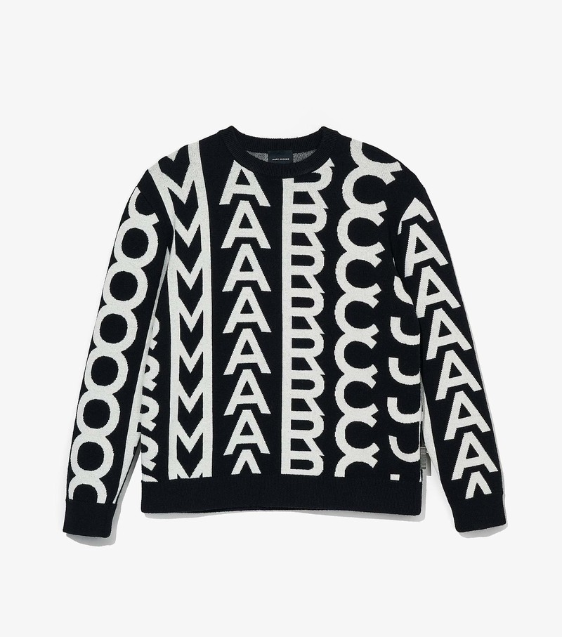 Women\'s Marc Jacobs Monogram Oversized Crewneck Sweater Black / White | UAE-821346